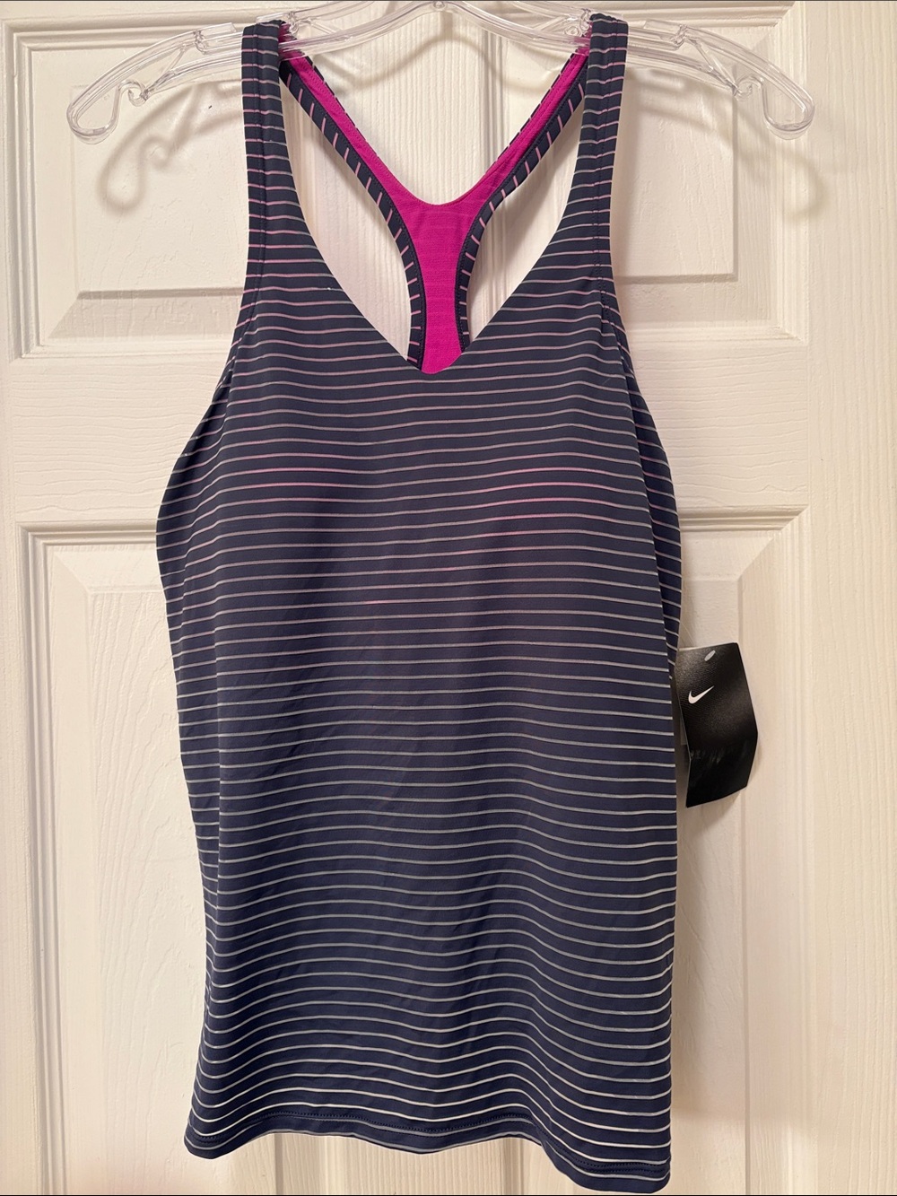Nike Navy and Pink Striped Racerback Tankini Top